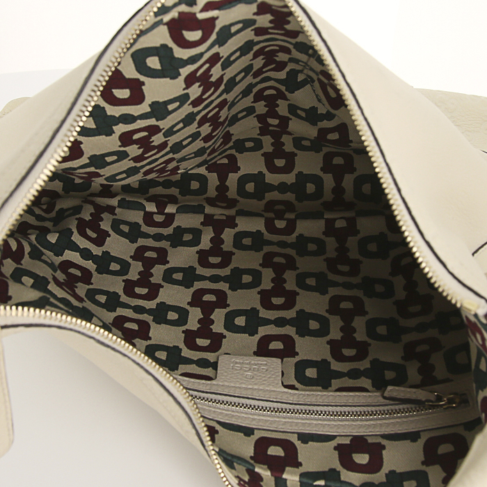 Sac à main Gucci en cuir beige et cuir monogram beige - Detail D2