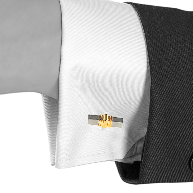 Paire de boutons de manchette époque années 80 Hermès en or jaune et or blanc - Detail D1