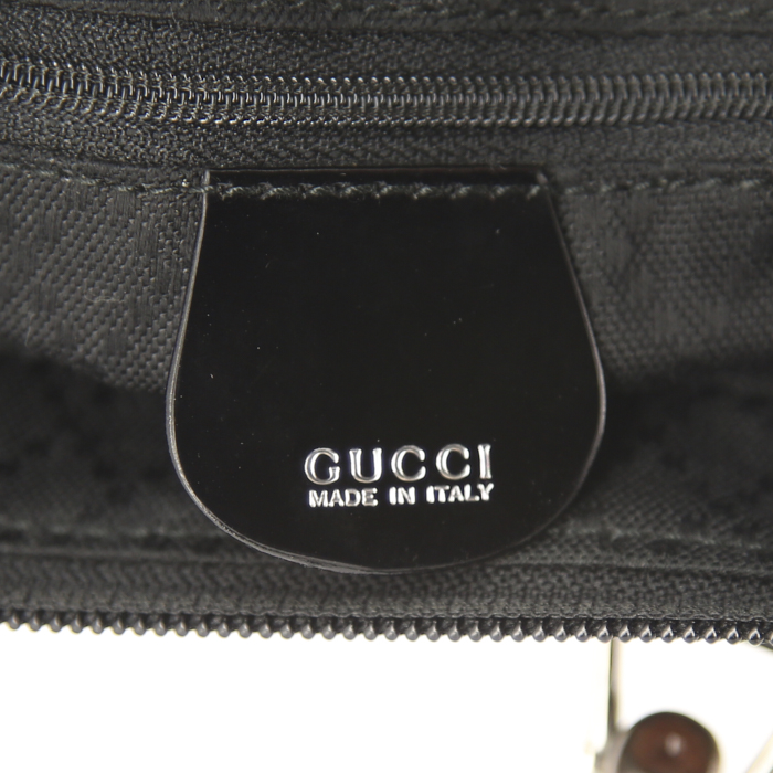 Borsa Gucci Bamboo in tela nera e pelle lucida nera - Detail D3