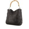 Shopping bag Gucci Bamboo in pelle intrecciata nera - 00pp thumbnail
