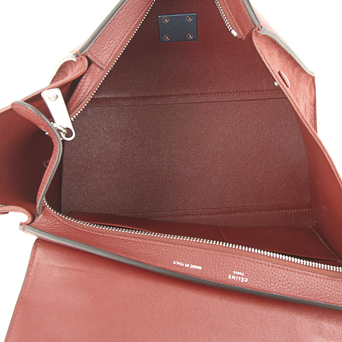 Celine Trapeze small model bag in red grained leather and red suede - Detail D3