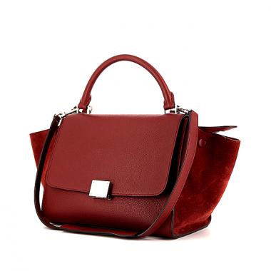 Bolso Celine Trapeze modelo pequeño en cuero granulado rojo y ante rojo