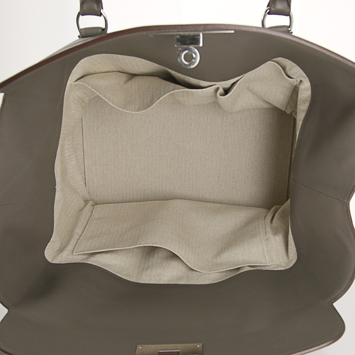 Hermes Tool Box large model weekend bag in grey Graphite Swift leather - Detail D3