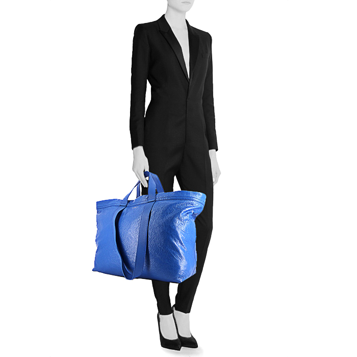 Balenciaga medium size shopping bag in electric blue canvas and leather - Detail D2