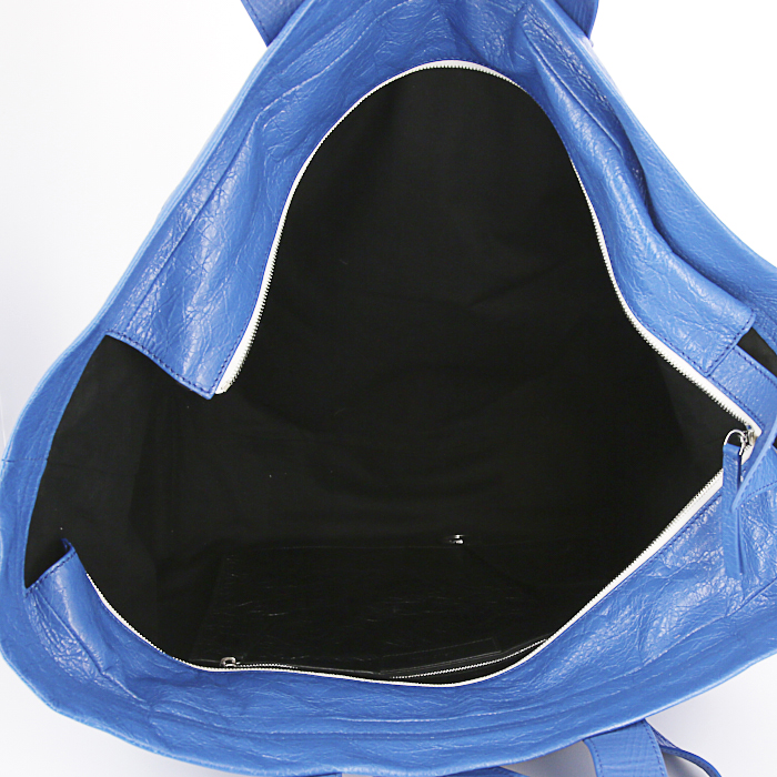 Balenciaga medium size shopping bag in electric blue canvas and leather - Detail D3