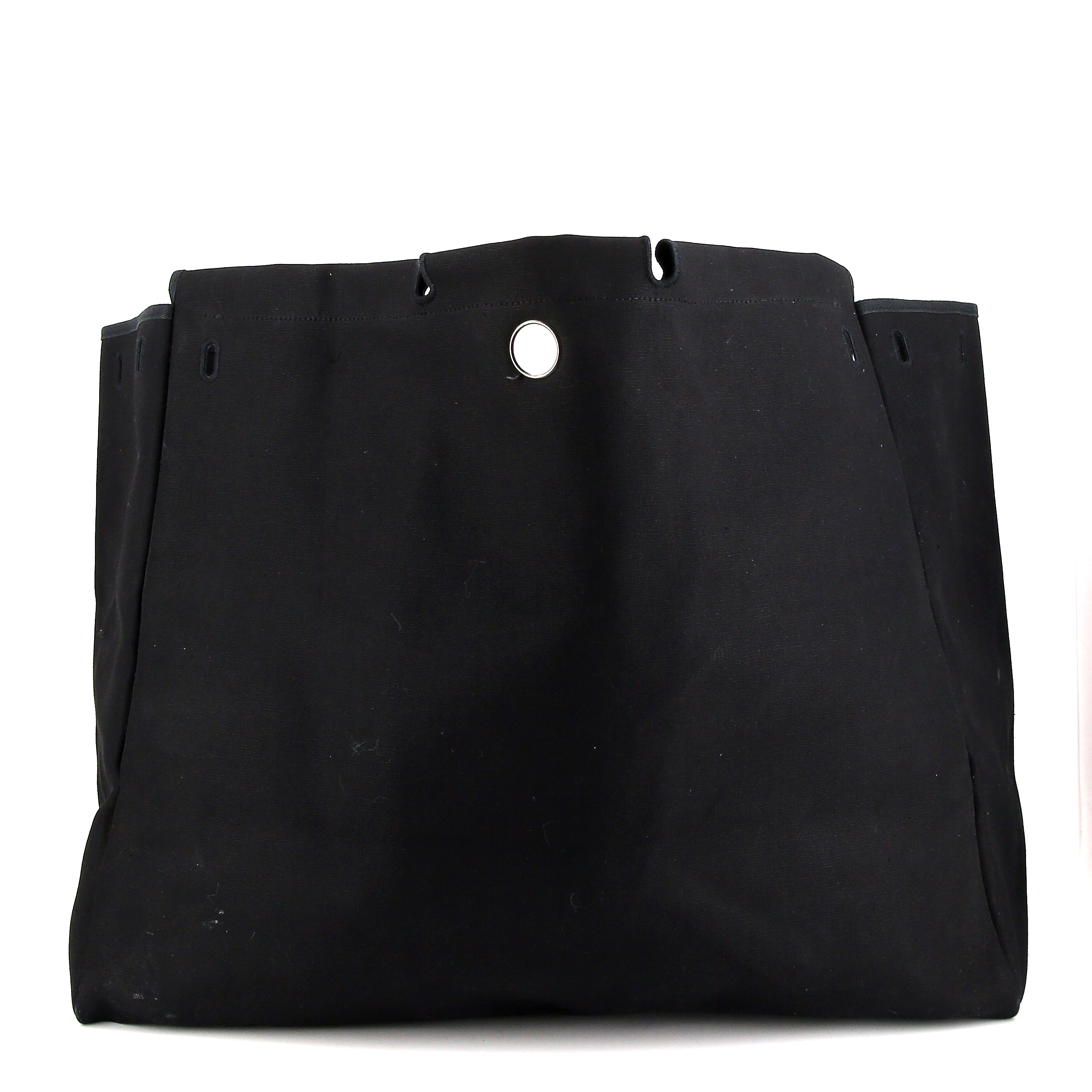 Hermes Herbag travel bag in black canvas and black leather - Detail D3