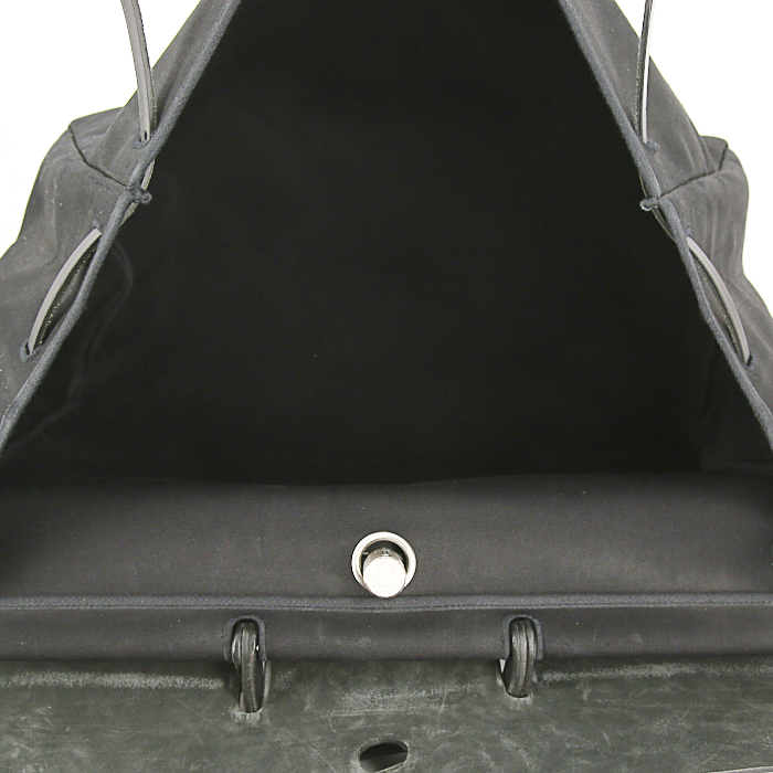 Hermes Herbag travel bag in black canvas and black leather - Detail D4