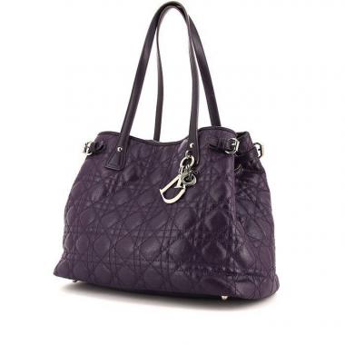Shopping bag Dior Panarea in tela cannage viola e pelle viola