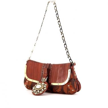 Bolso para llevar al hombro o en la mano Dolce & Gabbana en lona color caramelo y natural y de tachuelas y cuero color camel