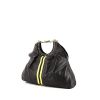 Gucci Bamboo handbag in black leather and yellow canvas - 00pp thumbnail