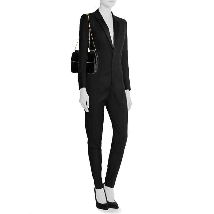 Bolso bandolera Chloé Elsie en cuero negro y terciopelo negro - Detail D2