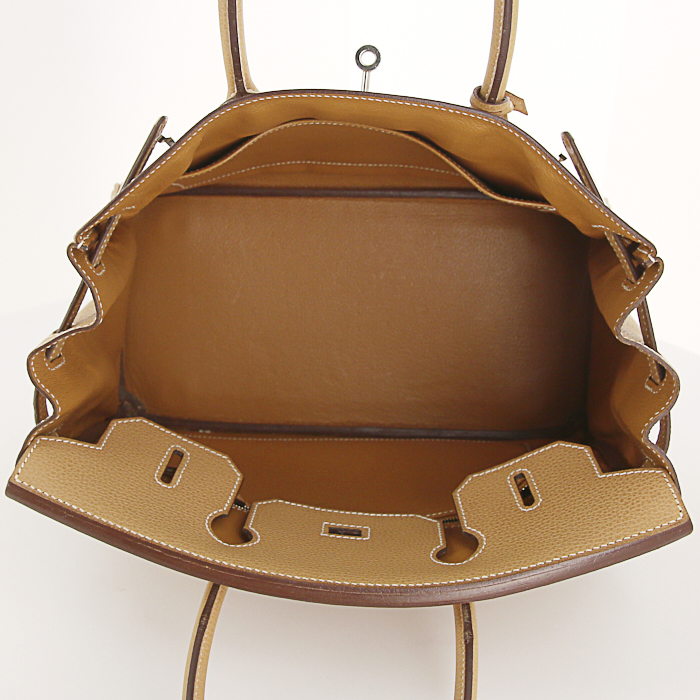 Sac à main Hermes Birkin 30 cm en cuir Fjord beige-sable - Detail D2