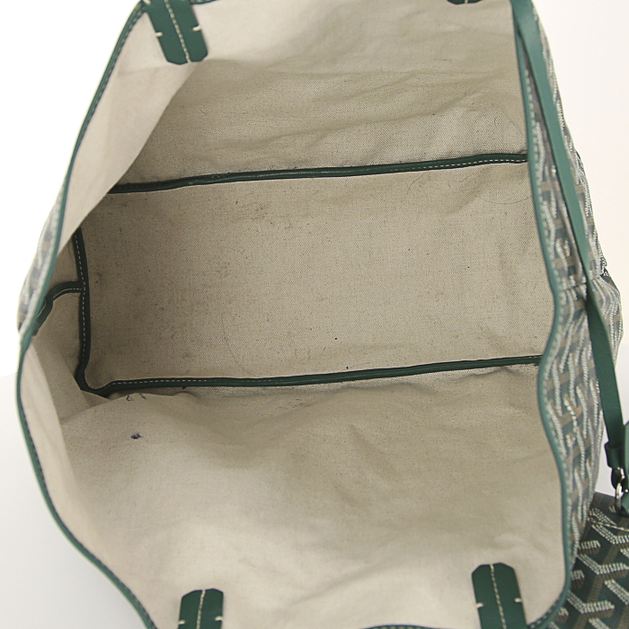 Sac cabas Goyard Saint-Louis petit modèle en toile monogram enduite verte et cuir vert - Detail D2