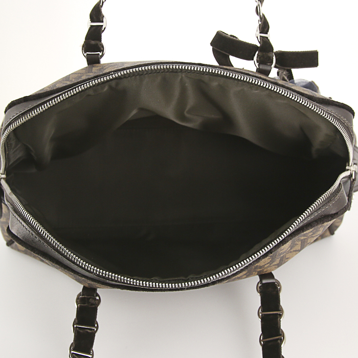 Borsa da spalla o a mano Dior Romantique in tela monogram cerata marrone e pelle marrone scuro - Detail D2