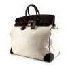 Hermes Haut à Courroies weekend bag in dark brown leather clémence and beige canvas - 00pp thumbnail
