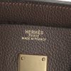 Hermes Haut à Courroies weekend bag in dark brown leather clémence and beige canvas - Detail D3 thumbnail