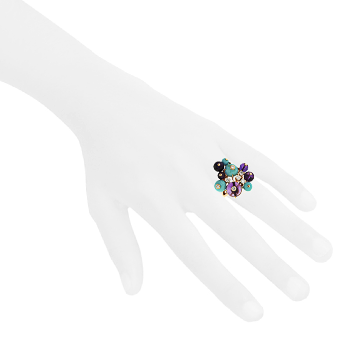 Cartier Délice de Goa large model ring in pink gold, amethyst and turquoises and in diamonds - Detail D1