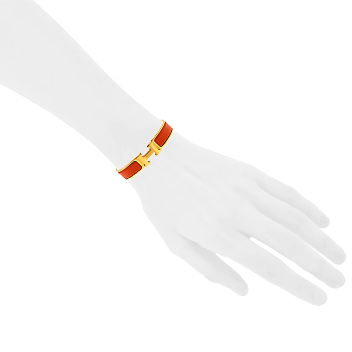 Opening Hermes Clic Clac small model bracelet in gold plated and enamel - Detail D1