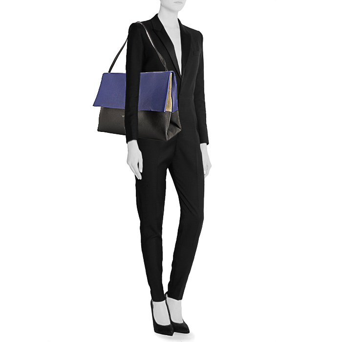 Borsa Celine All Soft in pelle nera e blu e camoscio beige - Detail D1