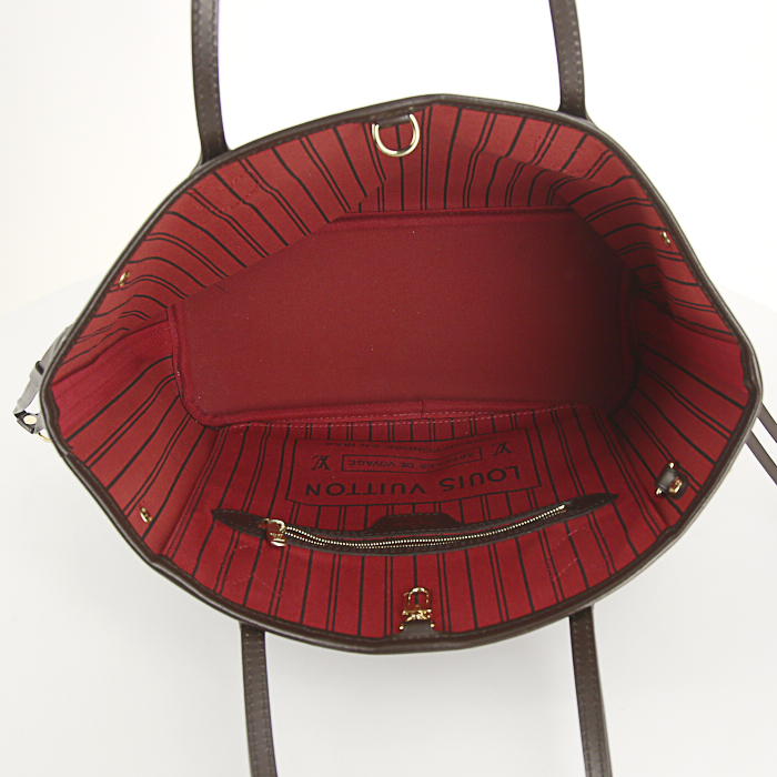 Shopping bag Louis Vuitton Neverfull modello piccolo in tela a scacchi ebana e pelle marrone - Detail D2