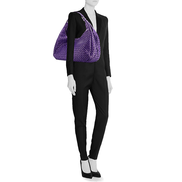 Borsa Bottega Veneta Campana in pelle intrecciata viola - Detail D1