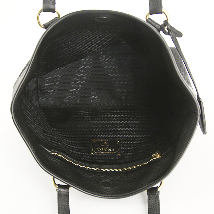 Sac cabas Prada en cuir grainé noir - Detail D2