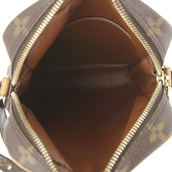 Sac bandoulière Louis Vuitton en toile monogram enduite marron et cuir naturel - Detail D2