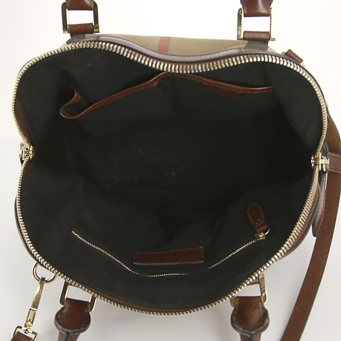 Borsa Burberry in tela Haymarket e pelle marrone - Detail D3