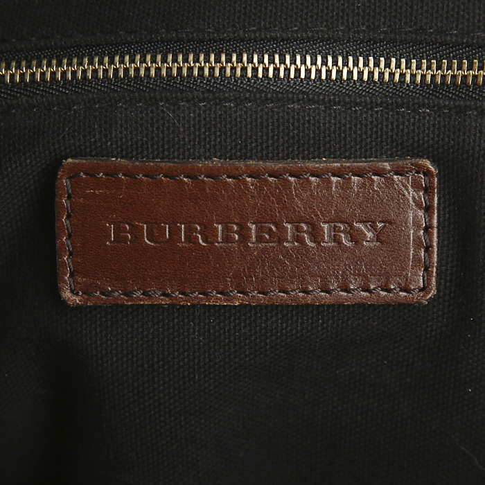 Bolso de mano Burberry en lona Haymarket y cuero marrón - Detail D4