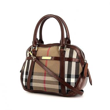 Bolso de mano Burberry en lona Haymarket y cuero marrón