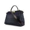 Fendi Peekaboo large model handbag in blue denim canvas and brown leather - 00pp thumbnail