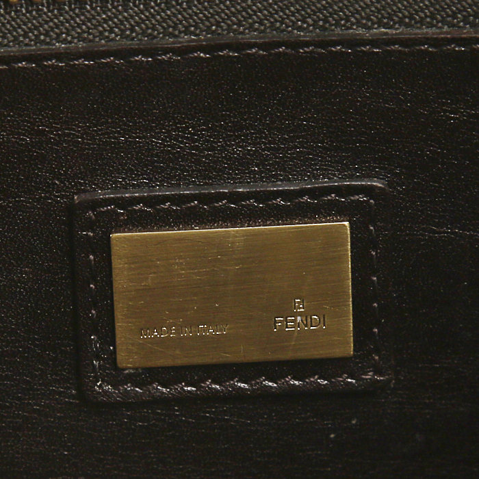 Fendi Peekaboo large model handbag in blue denim canvas and brown leather - Detail D5