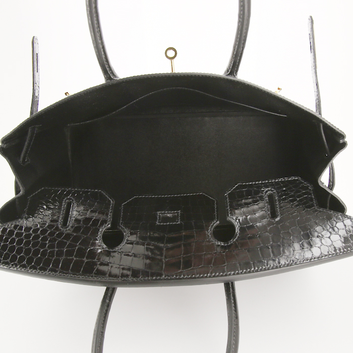 Hermes Birkin 35 cm handbag in black porosus crocodile - Detail D2