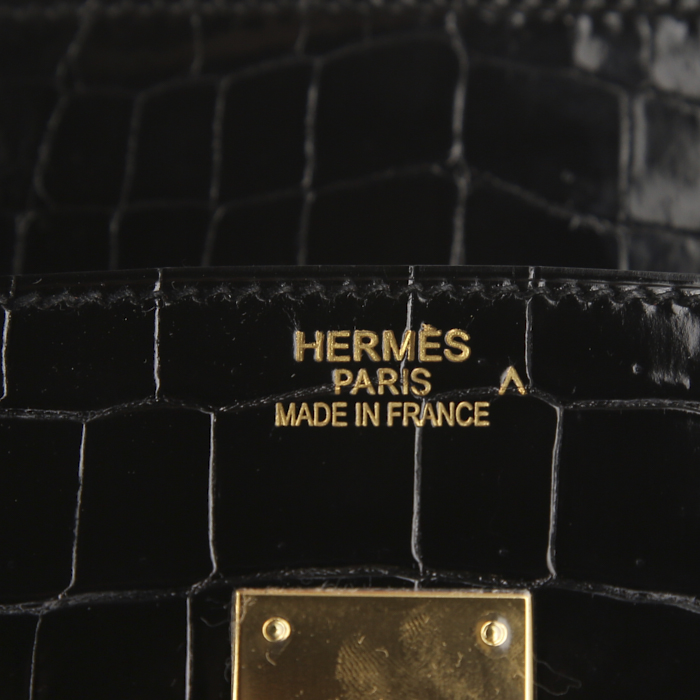 Borsa Hermes Birkin 35 cm in coccodrillo marino nero - Detail D3
