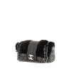 Chanel Baguette handbag in black, white and grey canvas and leather and black furr - 00pp thumbnail