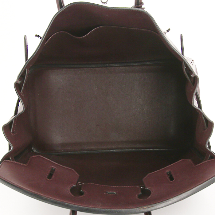 Hermes Birkin 35 cm handbag in purple Raisin Swift leather - Detail D2