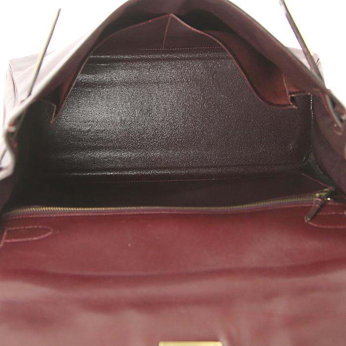 Bolso de mano Hermes Kelly 32 cm en cuero box color burdeos - Detail D3