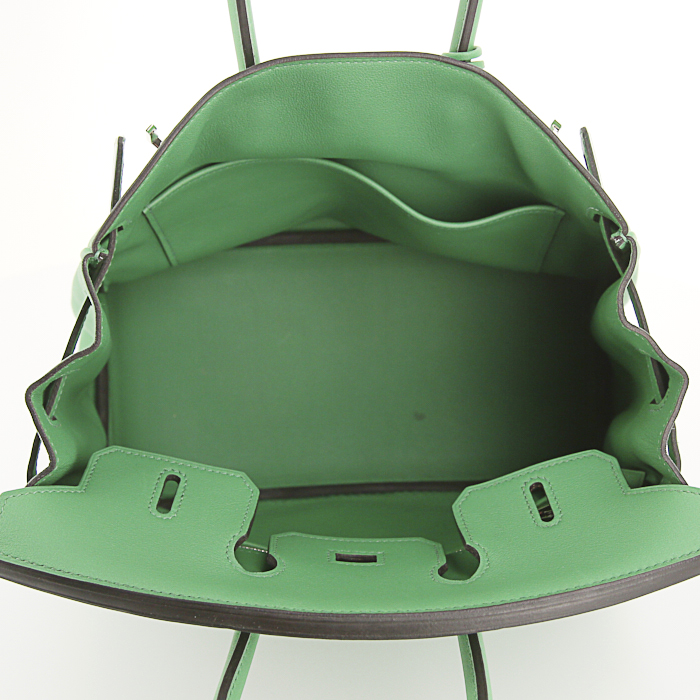 Bolso de mano Hermes Birkin 25 cm en cuero swift verde Bamboo - Detail D2