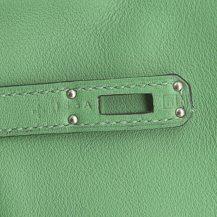 Sac à main Hermes Birkin 25 cm en cuir Swift vert Bamboo - Detail D4