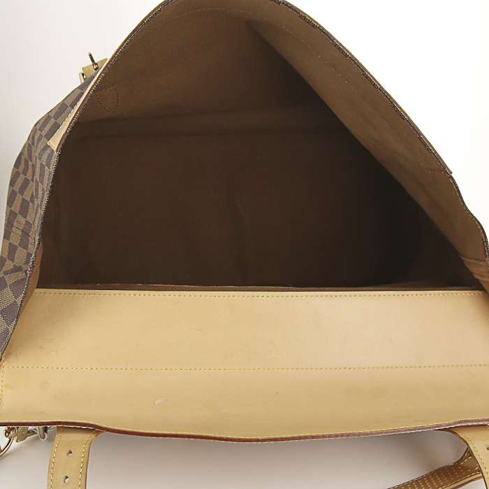 Louis Vuitton Greenwich travel bag in ebene damier canvas and natural leather - Detail D3