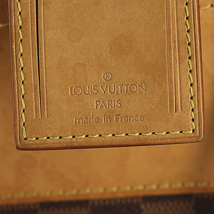 Louis Vuitton Greenwich travel bag in ebene damier canvas and natural leather - Detail D4