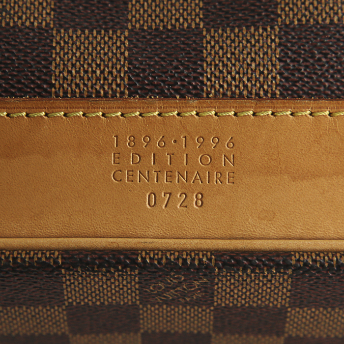 Louis Vuitton Greenwich travel bag in ebene damier canvas and natural leather - Detail D5