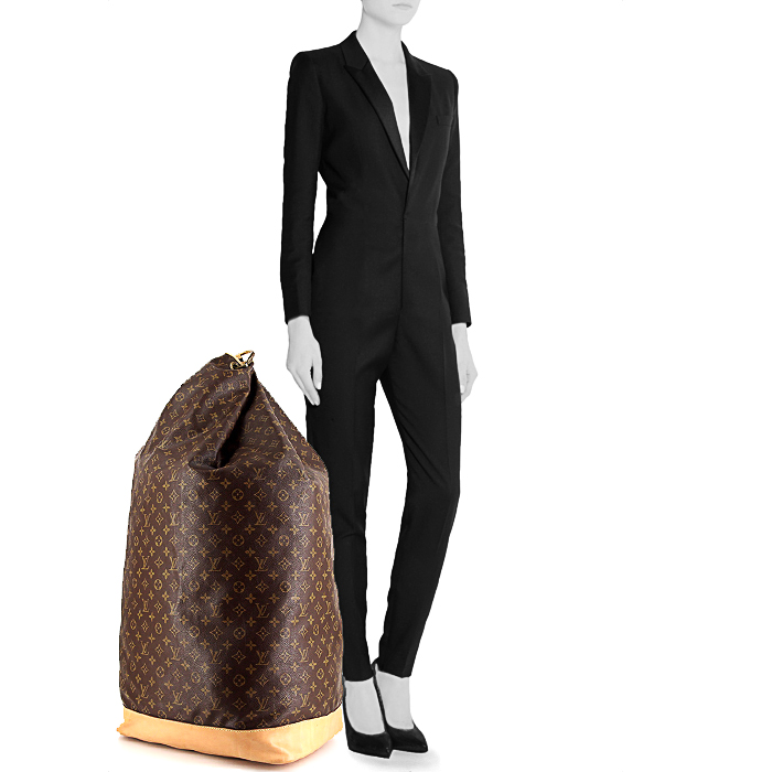 Sac de voyage Louis Vuitton Marin - Travel Bag en toile monogram marron et cuir naturel - Detail D1