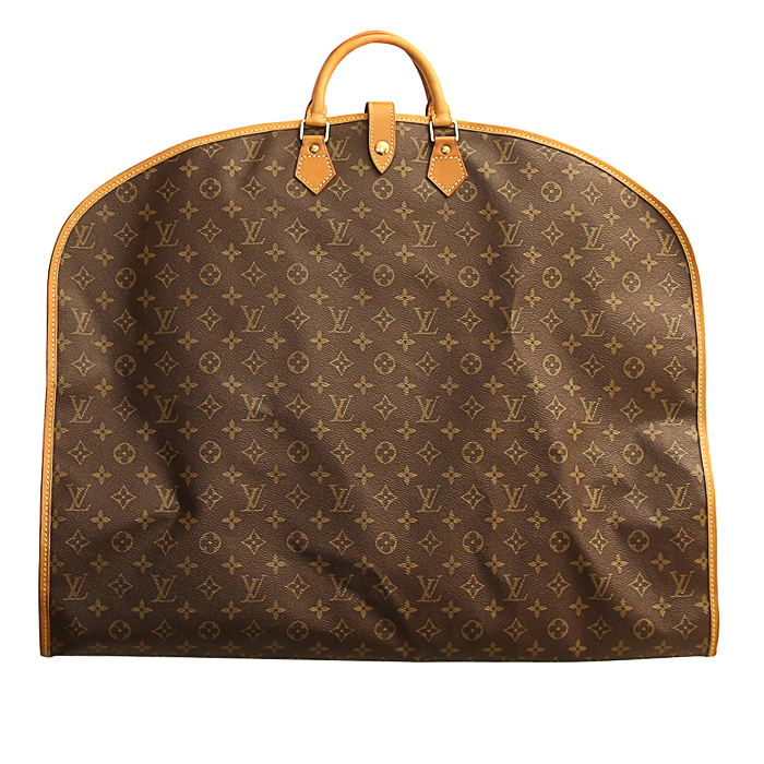 Porta abiti Louis Vuitton in tela monogram marrone e pelle naturale - Detail D3
