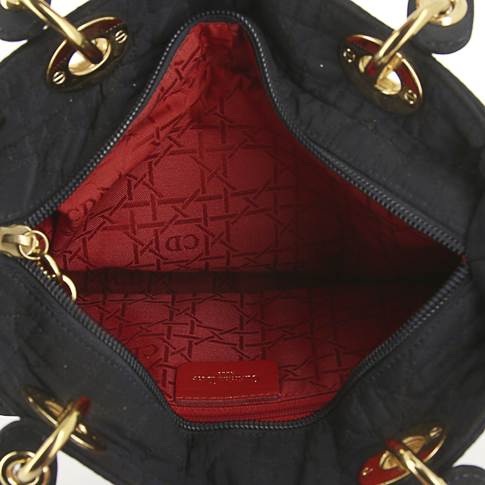 Bolso de mano Dior Lady Dior en lona cannage negra - Detail D2