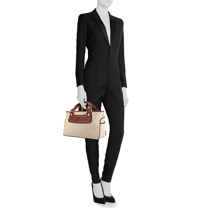 Borsa Celine Boogie in tela monogram beige e pelle marrone - Detail D1