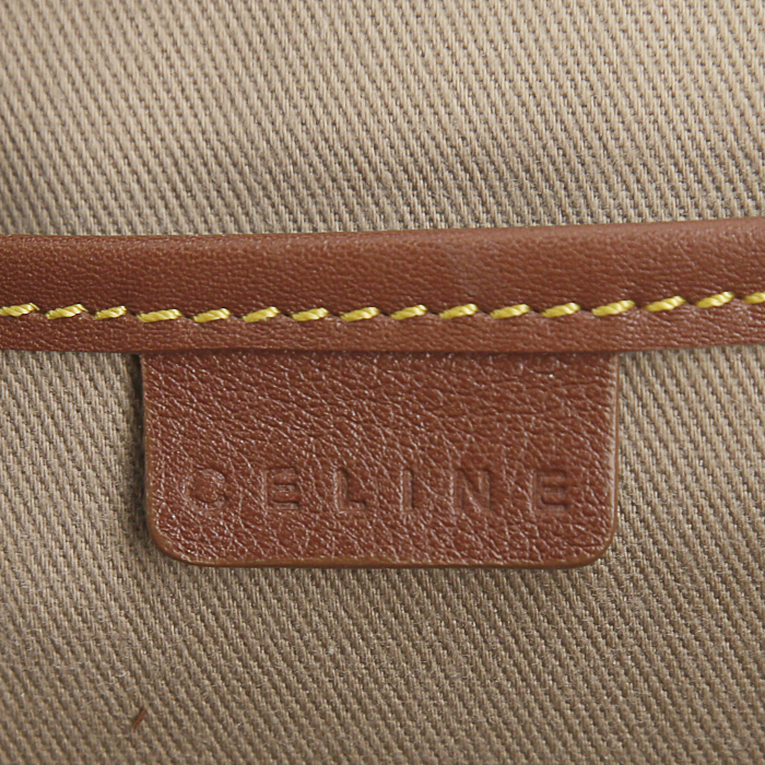 Celine Boogie handbag in beige monogram canvas and brown leather - Detail D3