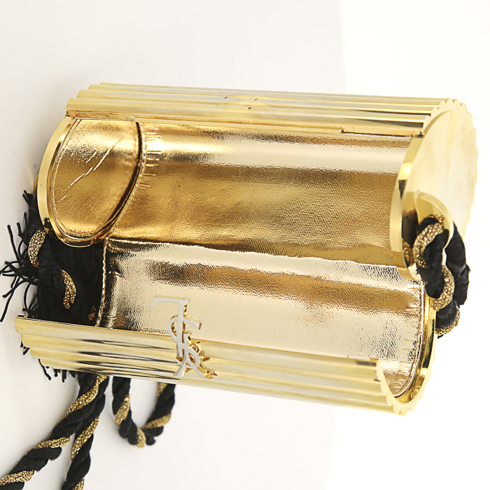 Borsa a tracolla Saint Laurent Vintage in metallo dorato e tela nera - Detail D2