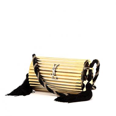 Bolso bandolera Saint Laurent Vintage en metal dorado y lona negra