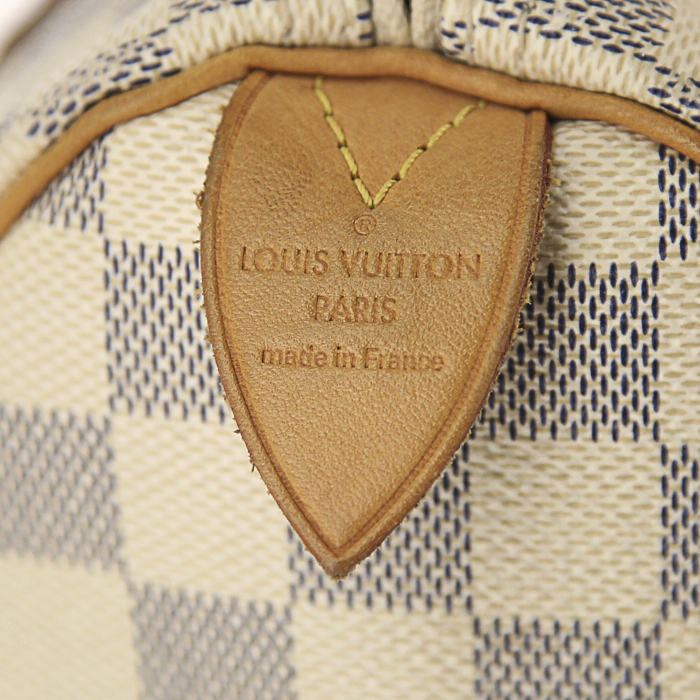 Louis Vuitton Speedy 25 cm handbag in azur damier canvas and natural leather - Detail D3